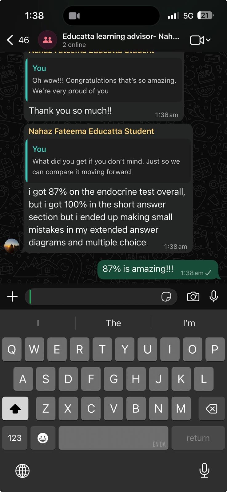 Real message screenshot from an Educatta family