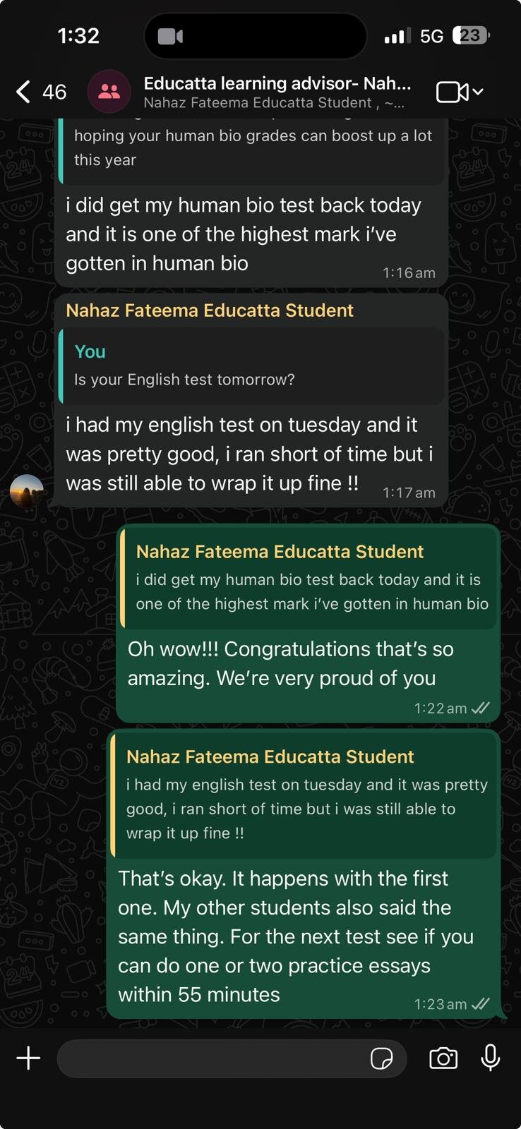 Real message screenshot from an Educatta family